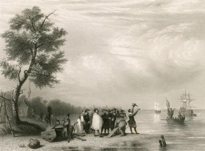 Framed Print : Landing at Jamestown, 1600's Framed Print : Landing at Jamestown, 1600's