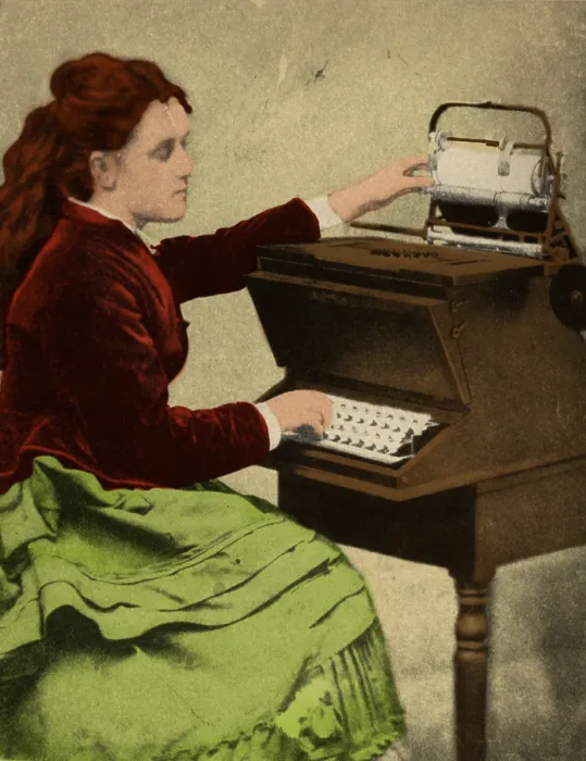 Framed Print : Lillian Sholes, The First Typist, 1872
