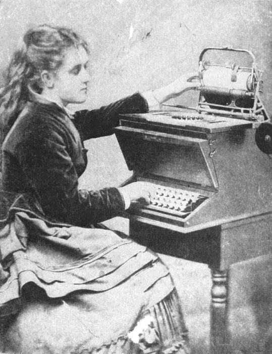 Framed Print : Lillian Sholes, The First Typist, 1872 Framed Print : Lillian Sholes, The First Typist, 1872