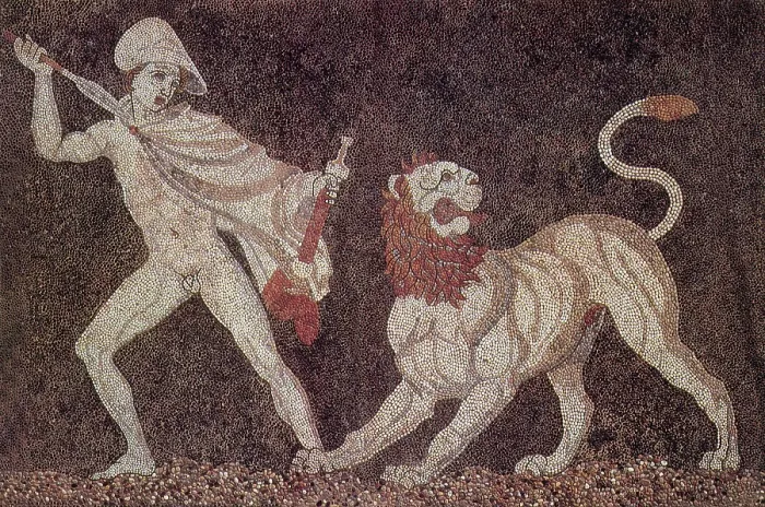 Framed Print : Detail of Lion Hunt Mosaic, 4th Century BC Framed Print : Detail of Lion Hunt Mosaic, 4th Century BC