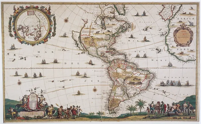 Framed Print : Map of the Americas, 17th Century Framed Print : Map of the Americas, 17th Century