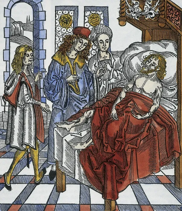 Framed Print : Medieval Physician and Patient, 1497 Framed Print : Medieval Physician and Patient, 1497