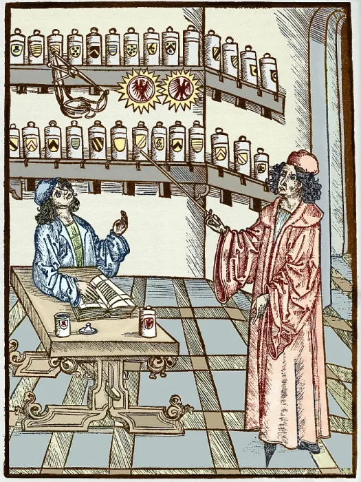 Framed Print : Medieval physician and pharmacist