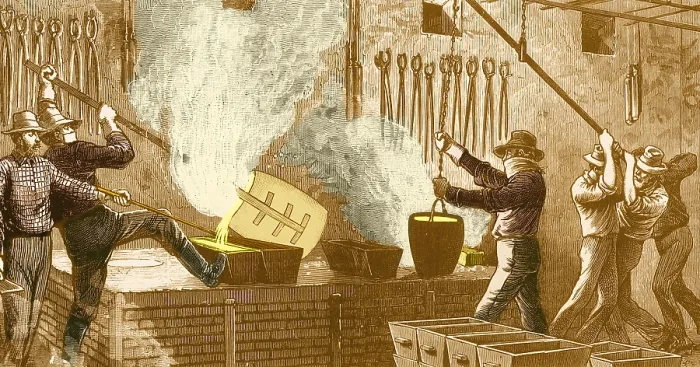 Framed Print : Melting Bullion Into Bars