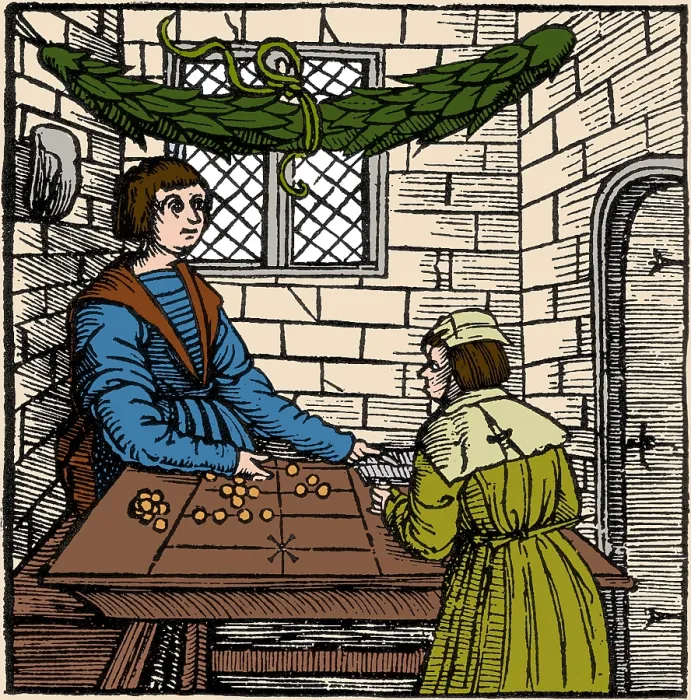 Framed Print : Merchant Using Abacus, 16th Century