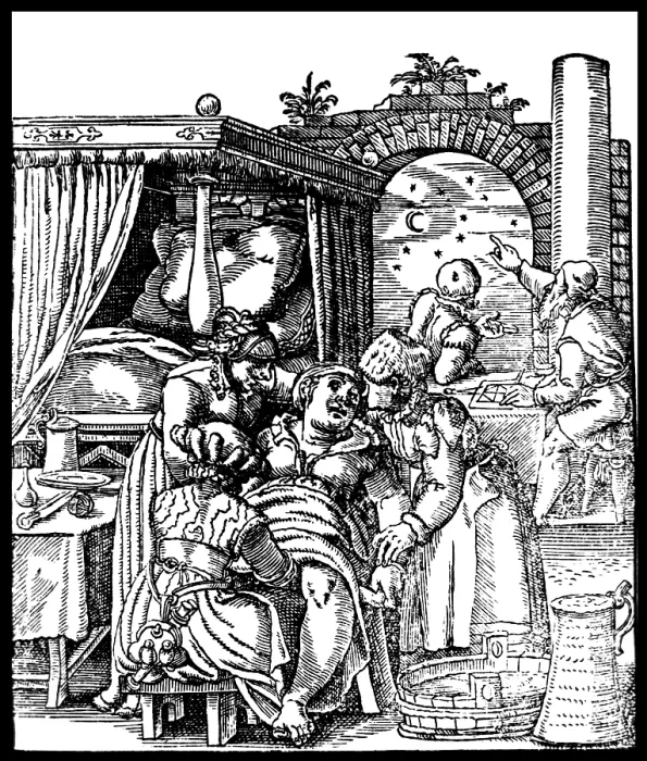 Framed Print : Midwifery and Astrology, 1580 Framed Print : Midwifery and Astrology, 1580