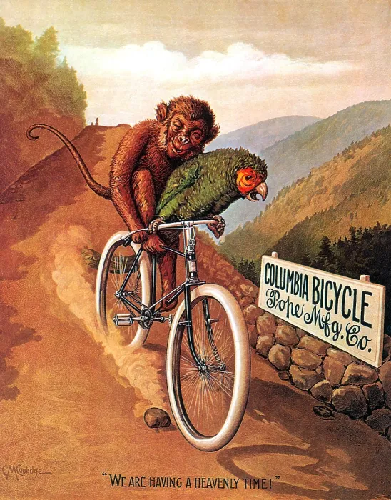 Framed Print : Monkey Riding aColumbia Bicycle Poster, C.M. Coolidge, 1895, Vintage Advertisement Framed Print : Monkey Riding aColumbia Bicycle Poster, C.M. Coolidge, 1895, Vintage Advertisement