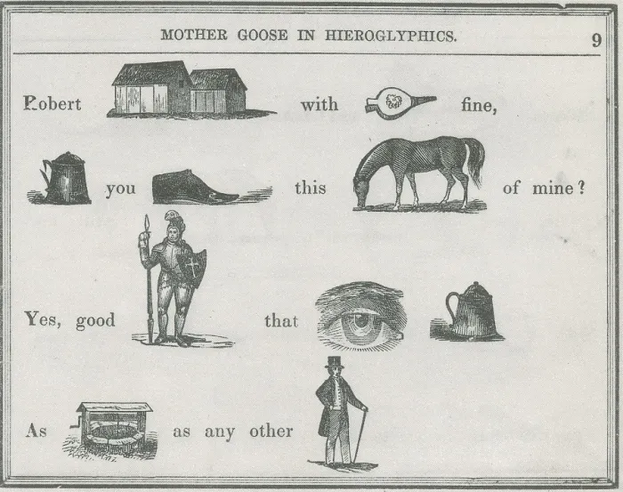 Framed Print : Mother Goose In Hieroglyphics, 1855 Framed Print : Mother Goose In Hieroglyphics, 1855