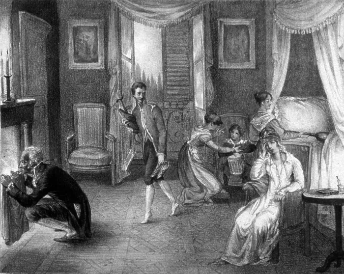Framed Print : Mother with Migraine Helped by Family, 1823 Framed Print : Mother with Migraine Helped by Family, 1823