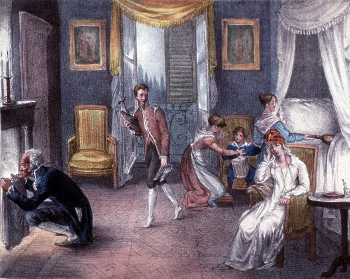 Framed Print : Mother with Migraine Helped by Family, 1823 Framed Print : Mother with Migraine Helped by Family, 1823