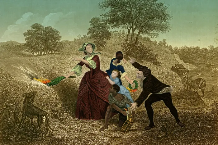 Framed Print : Mrs. Schuyler Firing her Wheat Fields, 1777 Framed Print : Mrs. Schuyler Firing her Wheat Fields, 1777