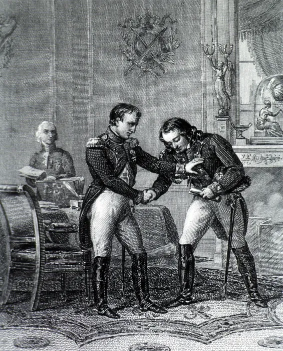 Framed Print : Napoleon Greets Larrey, 19th Century Framed Print : Napoleon Greets Larrey, 19th Century