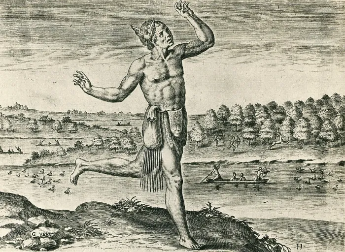 Framed Print : Native American Indian Conjurer, 1588 Framed Print : Native American Indian Conjurer, 1588