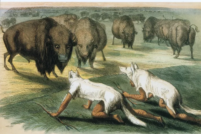 Framed Print : Native Americans Camouflaged for Buffalo Hunt Framed Print : Native Americans Camouflaged for Buffalo Hunt
