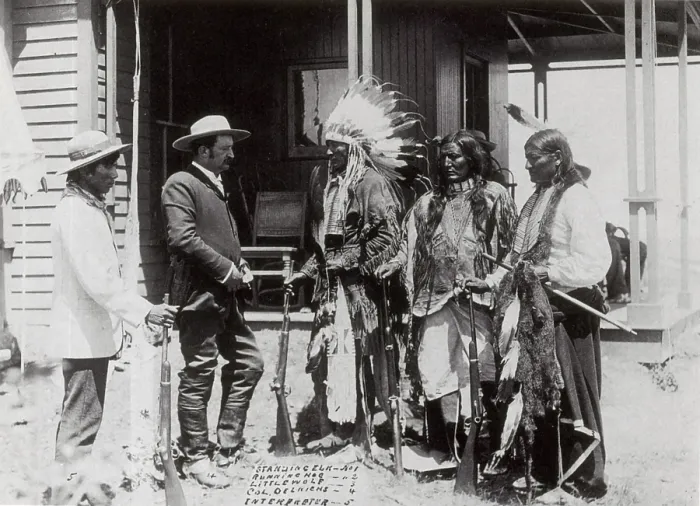 Framed Print : Native Americans Talking to American Military Personnel