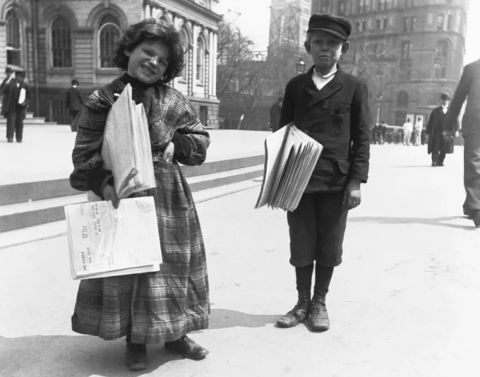 Framed Print : Newsgirl and Newsboy, 1893 Framed Print : Newsgirl and Newsboy, 1893