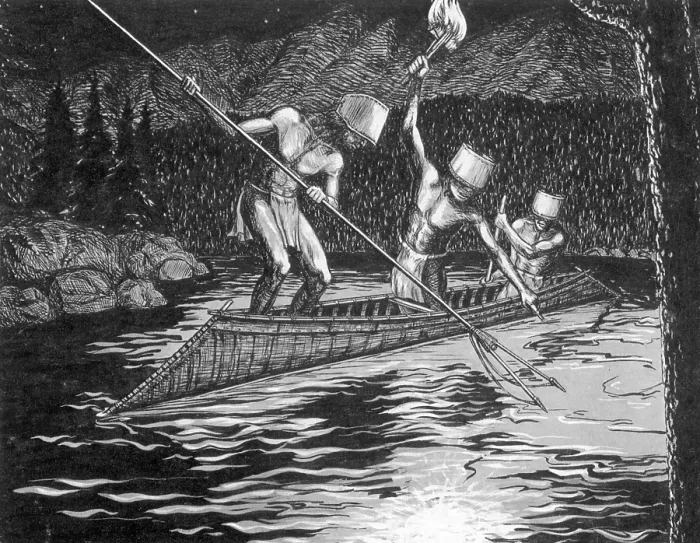 Framed Print : North American Indians, Shuswap Night Fishing