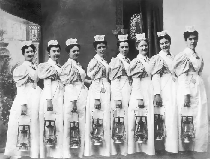 Framed Print : Nurses on Night Rounds, 1899 Framed Print : Nurses on Night Rounds, 1899