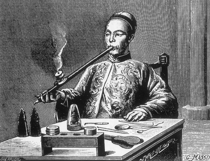 Framed Print : Opium Den, Man with Opium Pipe, 19th Century Framed Print : Opium Den, Man with Opium Pipe, 19th Century