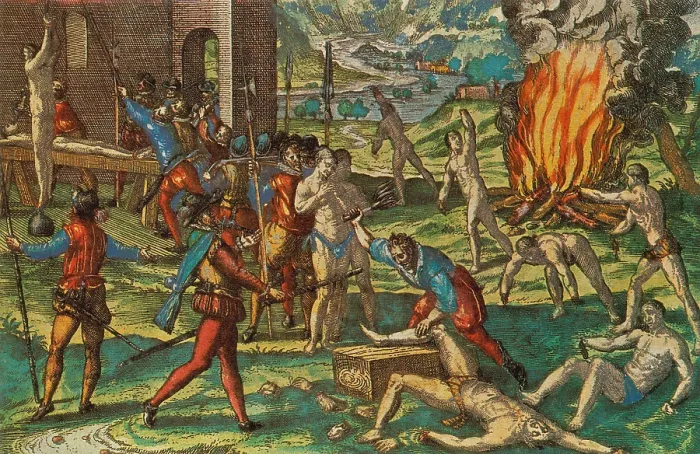 Framed Print : Persecution of Native American Indians, 16th Century Framed Print : Persecution of Native American Indians, 16th Century