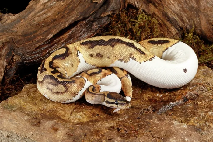 Framed Print : Piebald Ball Python on Rock Framed Print : Piebald Ball Python on Rock
