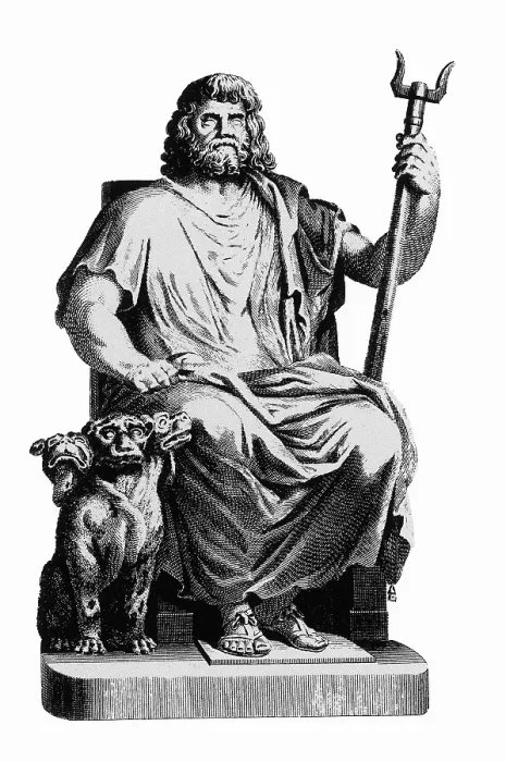 Framed Print : Pluto, Roman God of the Underworld with Cerberus