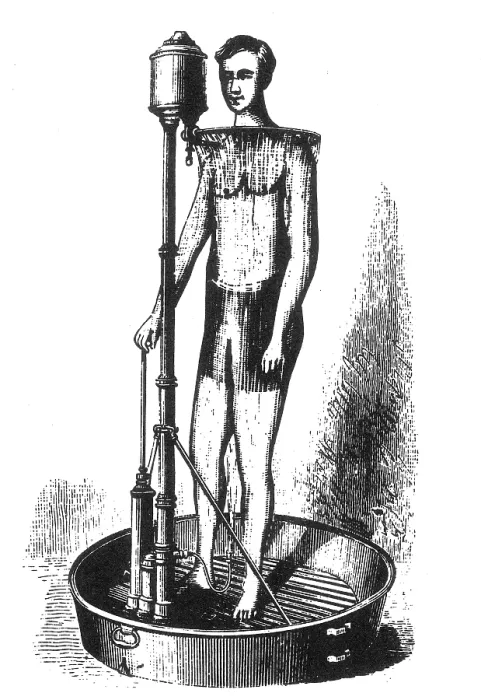 Framed Print : Portable Shower Bath, 1880 Framed Print : Portable Shower Bath, 1880