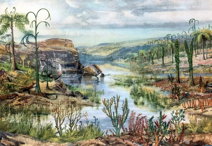 Framed Print : Prehistoric, Middle Devonian Landscape Framed Print : Prehistoric, Middle Devonian Landscape