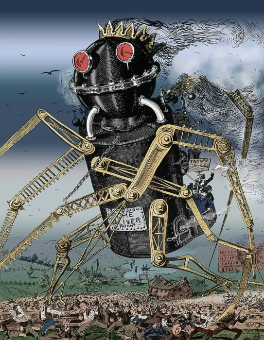 Framed Print : Rampaging Robot, Political Cartoon, 1882