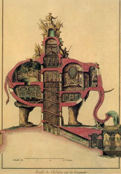 Framed Print : Ribart's Elephant House, 1758 Framed Print : Ribart's Elephant House, 1758