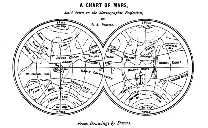Framed Print : Richard Proctor Mars Map, 1867 Framed Print : Richard Proctor Mars Map, 1867