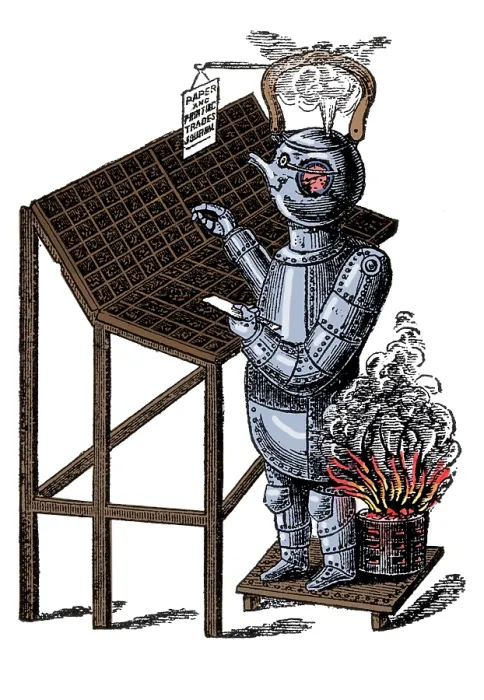 Framed Print : Robotics, Steam Powered Compositor, 1884 Framed Print : Robotics, Steam Powered Compositor, 1884