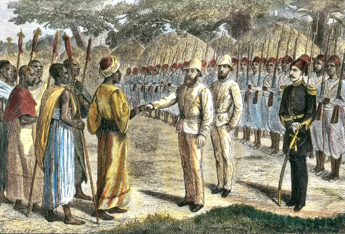 Framed Print : Slave Trader Surrenders to Baker, 1869 Framed Print : Slave Trader Surrenders to Baker, 1869