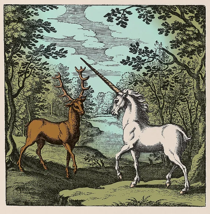 Framed Print : Stag and Unicorn, 17th Century Framed Print : Stag and Unicorn, 17th Century