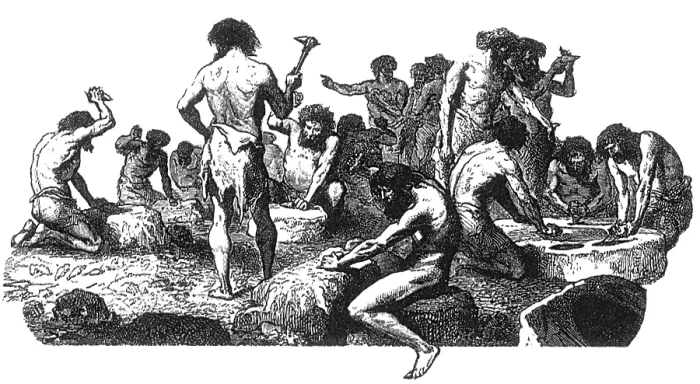 Framed Print : Stone Age Flintknappers