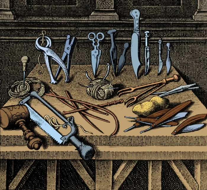 Framed Print : Surgical Equipment, 16th Century Framed Print : Surgical Equipment, 16th Century