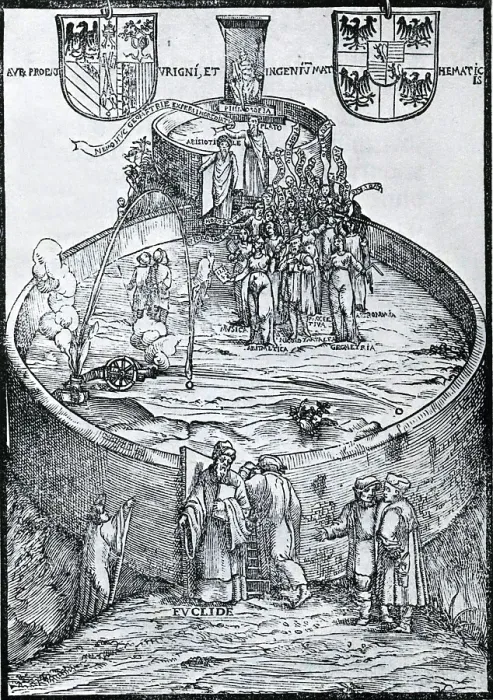 Framed Print : Tartaglia's Nova Scientia, Frontispiece, 1537 Framed Print : Tartaglia's Nova Scientia, Frontispiece, 1537