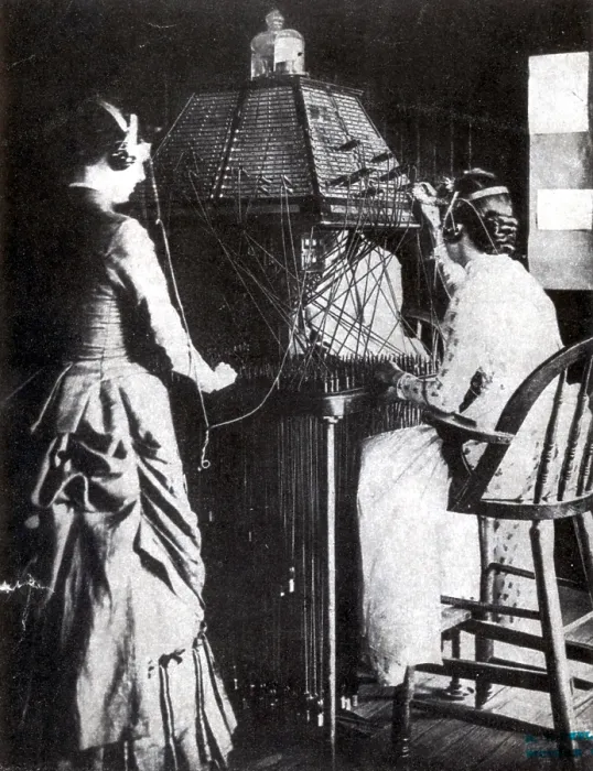 Framed Print : Telephone Operators, 1884