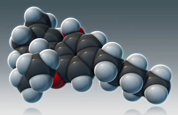 Framed Print : THC Molecular Model