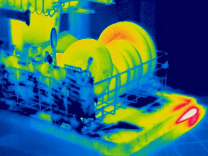 Framed Print : A thermogram of a dishwasher with dishes Framed Print : A thermogram of a dishwasher with dishes