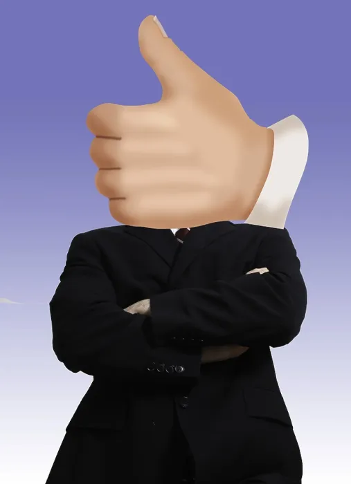 Framed Print : Thumbs Up. Man with a thumbs up superimposed over his head