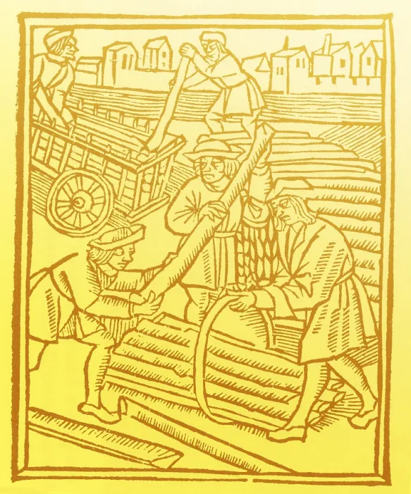 Framed Print : Timber Haulers, Medieval Tradesmen Framed Print : Timber Haulers, Medieval Tradesmen