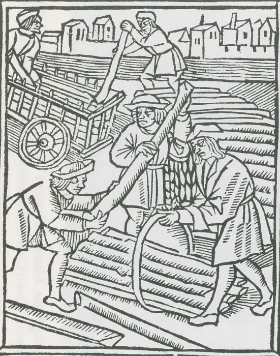Framed Print : Timber Haulers, Medieval Tradesmen Framed Print : Timber Haulers, Medieval Tradesmen