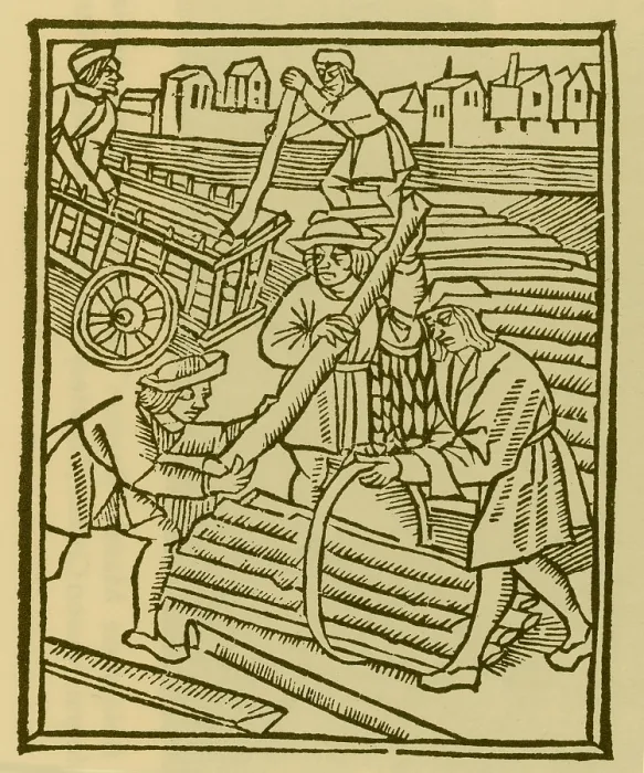 Framed Print : Timber Haulers, Medieval Tradesmen Framed Print : Timber Haulers, Medieval Tradesmen