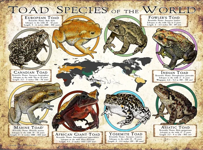 Framed Print : Toad Species of the World Framed Print : Toad Species of the World