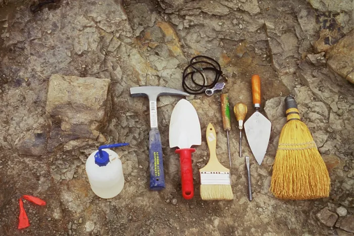 Framed Print : Tools used to excavate dinosaur fossils