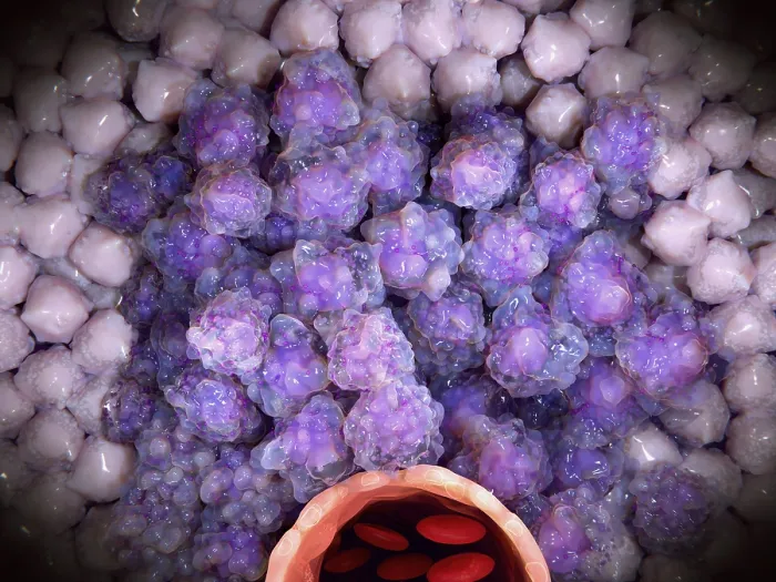 Framed Print : Tumor growing around a blood vessel