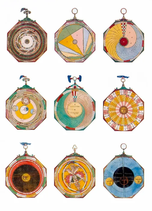 Framed Print : Volvelles (wheel charts with moveable, rotating circles)
