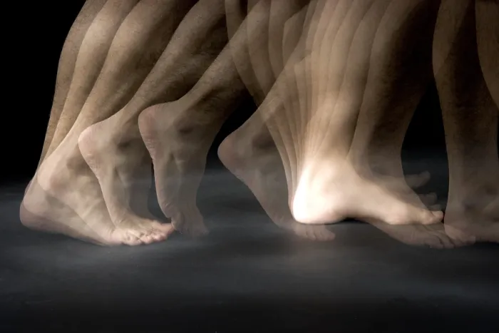 Framed Print : Walking. Stroboscopic image of feet walking Framed Print : Walking. Stroboscopic image of feet walking