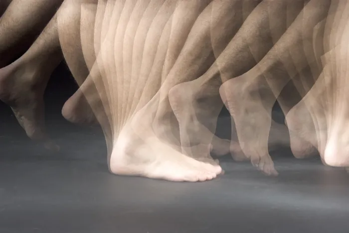 Framed Print : Walking. Stroboscopic image of feet walking Framed Print : Walking. Stroboscopic image of feet walking